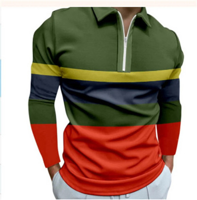 Meeste Four Seasons vabaaja pikkade varrukatega digitaalne digitaalne 3D vertikaalne riba, trükitud POLO