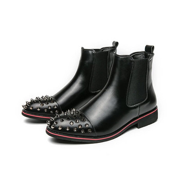 Ботуши Chelsea, черни нитове, пънк с квадратни пръсти, ръчно изработени мъжки ботуши на нисък ток, безплатна доставка, бизнес мъжки обувки