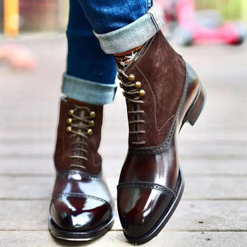 Мъжки къси ботуши Кафяви Bullock Flock с връзки и квадратни пръсти Ръчно изработени бизнес обувки до глезена за мъже с безплатна доставка Zapatos Hombre
