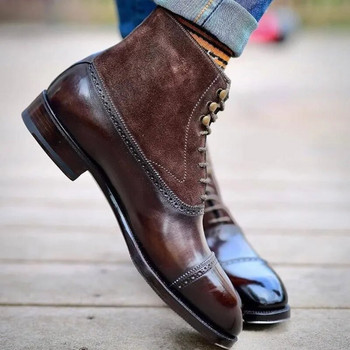Мъжки къси ботуши Кафяви Bullock Flock с връзки и квадратни пръсти Ръчно изработени бизнес обувки до глезена за мъже с безплатна доставка Zapatos Hombre