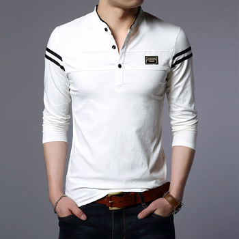 Ανδρική μόδα Καλοκαιρινό μακρυμάνικο μπλουζάκι POLO Casual βαμβακερό αναπνεύσιμο μπλουζάκι όρθιο μακρυμάνικο κορεάτικο άνετο πουκάμισο