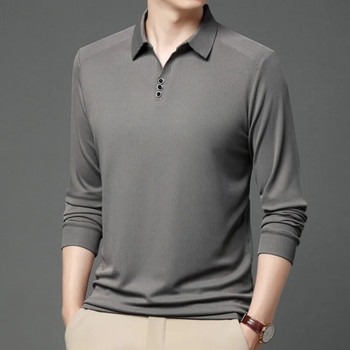 Мъжка есенна широка яка с отложна яка на средна възраст, широка поло риза с голям размер, луксозна бизнес риза с дълги ръкави, голф, мъжко облекло