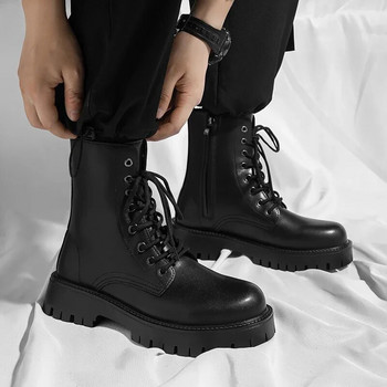 Ботуши Martin Мъжки обувки Черни товарни облекла Ежедневни кожени ботуши в британски стил Мъжки ботуши с неплъзгаща се платформа Zapatos Hombre