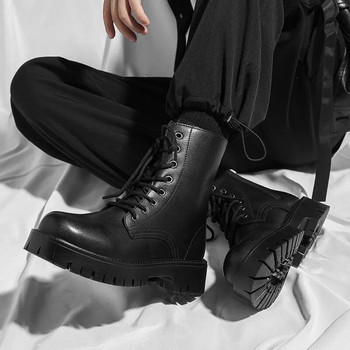 Ботуши Martin Мъжки обувки Черни товарни облекла Ежедневни кожени ботуши в британски стил Мъжки ботуши с неплъзгаща се платформа Zapatos Hombre