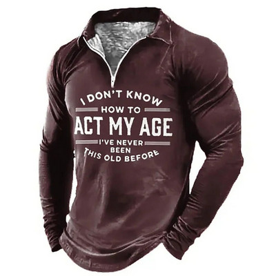 Vīriešu T-kreklu Apkakle Polo Vīriešu Apģērbi Golfa Vēstules Apģērbs 3D Druka Ielas Garās Piedurknes Rāvējslēdzējs Elpojošs Augstas kvalitātes Vīriešu Topi