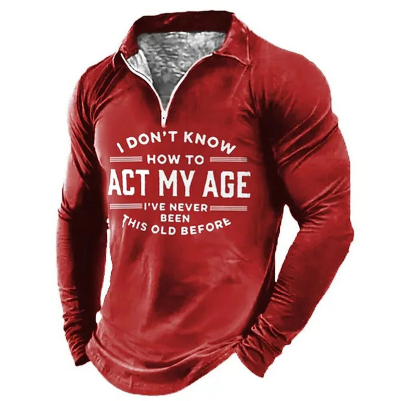 Vīriešu T-kreklu Apkakle Polo Vīriešu Apģērbi Golfa Vēstules Apģērbs 3D Druka Ielas Garās Piedurknes Rāvējslēdzējs Elpojošs Augstas kvalitātes Vīriešu Topi