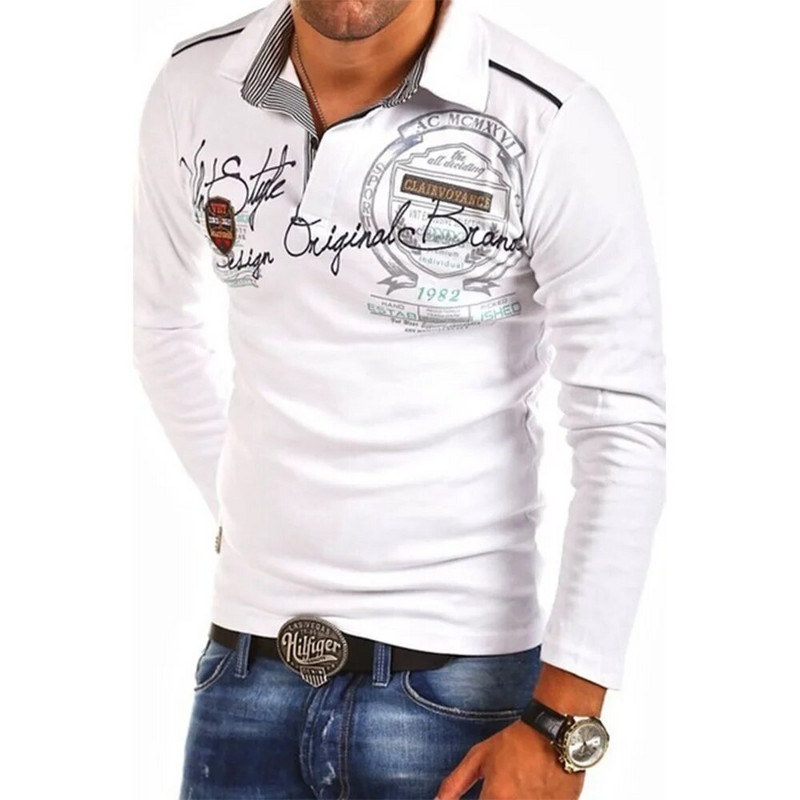Μόδα Μακρυμάνικο Polo Ανδρικό πουκάμισο Casual Print Slim Πουκάμισο Polo Ανδρικό 4XL Para Hombre Polos