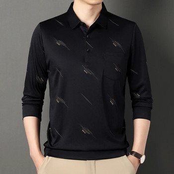 Нови мъжки тениски Тениска Мъжка корейска мъжка тениска с дълги ръкави с отложна яка, свободна дишаща бизнес риза