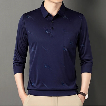 Νέο ανδρικό μπλουζάκι T-shirt Ανδρικό μακρυμάνικο πουκάμισο με γυριστό γιακά Κορεάτικο ανδρικό εμπριμέ φαρδύ αναπνέον επαγγελματικό πουκάμισο