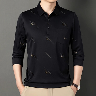 Νέο ανδρικό μπλουζάκι T-shirt Ανδρικό μακρυμάνικο πουκάμισο με γυριστό γιακά Κορεάτικο ανδρικό εμπριμέ φαρδύ αναπνέον επαγγελματικό πουκάμισο