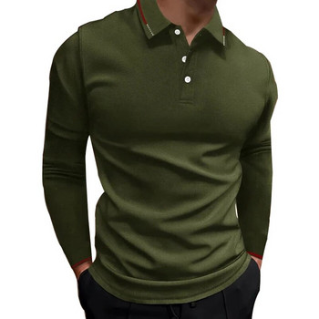 Мъжка тениска модна поло риза с ревер с дълъг ръкав, пролет есен мъжки дрехи щампа голф поло риза