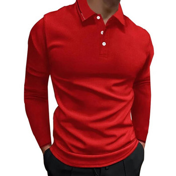 Мъжка тениска модна поло риза с ревер с дълъг ръкав, пролет есен мъжки дрехи щампа голф поло риза