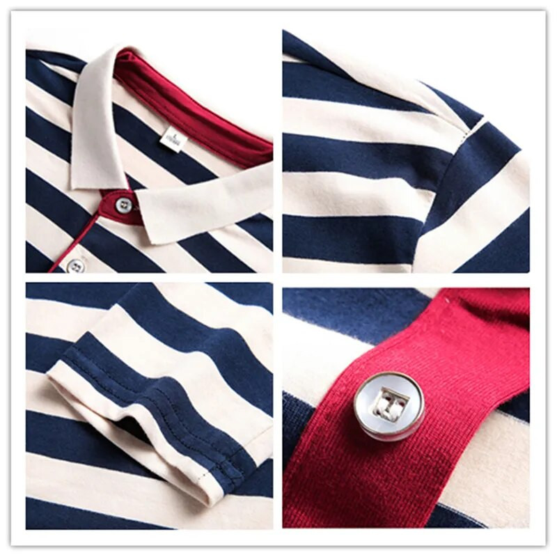 Augstākās kvalitātes kokvilnas polo krekli ar garām piedurknēm Vīriešu apģērbi 2023. gada rudens jauna mode, svītraini ikdienas biznesa vīriešu topi