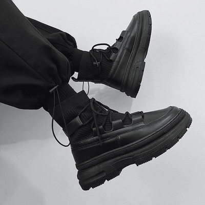 Rudens žiema Nauja mada Anglijos stiliaus Vyriški batai Patogūs Apvalūs Viduriniai Kulnai Suvarstomi Didinami Batai Neslystantys