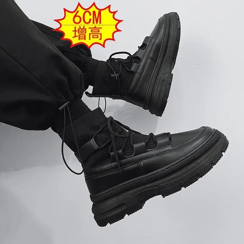 Rudens žiema Nauja mada Anglijos stiliaus Vyriški batai Patogūs Apvalūs Viduriniai Kulnai Suvarstomi Didinami Batai Neslystantys