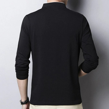 Мъжка бизнес ежедневна тениска с поло с дълъг ръкав Лятна удобна и дишаща горна част от плътен памук