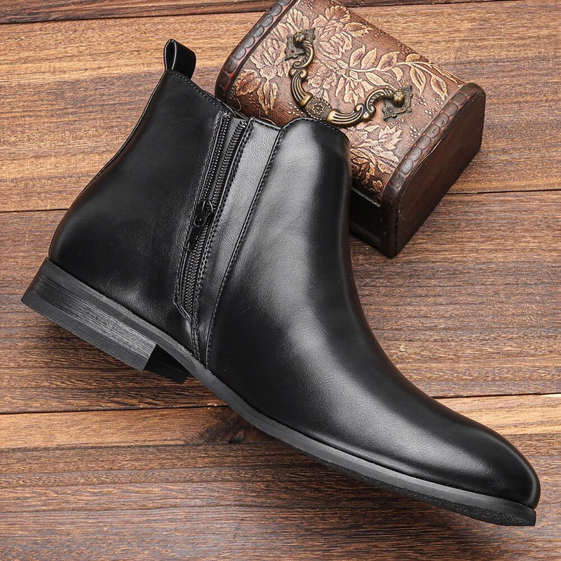 Νέες καφέ μπότες Chelsea για άντρες Μαύρες μικροΐνες Επαγγελματικές μπότες με φερμουάρ με στρογγυλά δάχτυλα ανδρικά με δωρεάν αποστολή Μεγάλο μέγεθος 39-50