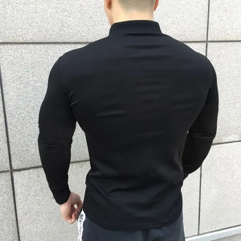 Κορεάτικο φθινοπωρινό μπλουζάκι πόλο περιστασιακής γυμναστικής ανδρικό μπλουζάκι με συμπαγές κουμπί, λεπτό ελαστικό ευέλικτο αθλητικό μακρυμάνικο μπλουζάκι που αναπνέει γρήγορα