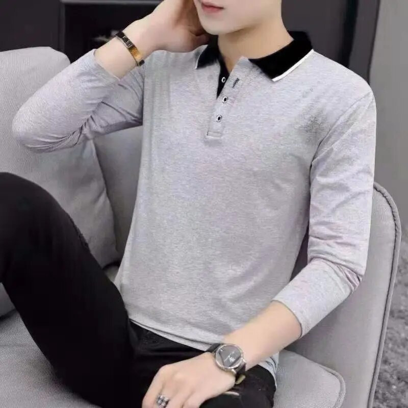 Kevadsuvi kaubamärgiga meeste särgid Polo Algne luksuslik disainer täis puuvillast pikkade varrukatega nööbiga vabaaja V-kaelusega topid