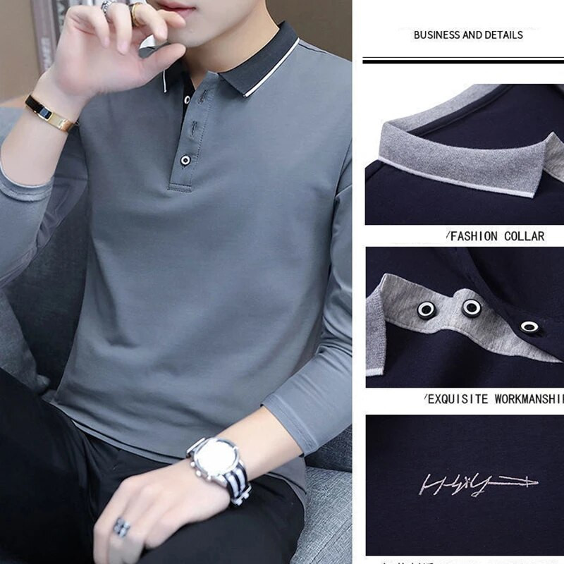 Kevadsuvi kaubamärgiga meeste särgid Polo Algne luksuslik disainer täis puuvillast pikkade varrukatega nööbiga vabaaja V-kaelusega topid