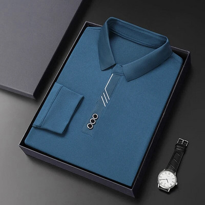 Modes Vīriešu Jauni Biznesa Solīdi Polo krekli Pavasara Rudens Kokvilnas Garās Piedurknes Pogas Atloks Vīriešu Apģērbi Brīvi Ikdienas T-kreklu Topi