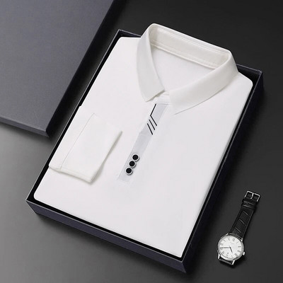 Modes Vīriešu Jauni Biznesa Solīdi Polo krekli Pavasara Rudens Kokvilnas Garās Piedurknes Pogas Atloks Vīriešu Apģērbi Brīvi Ikdienas T-kreklu Topi