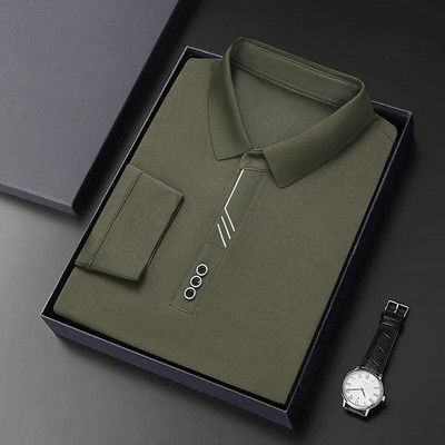 Modes Vīriešu Jauni Biznesa Solīdi Polo krekli Pavasara Rudens Kokvilnas Garās Piedurknes Pogas Atloks Vīriešu Apģērbi Brīvi Ikdienas T-kreklu Topi