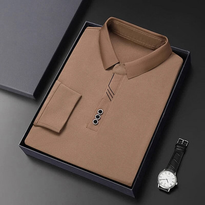 Modes Vīriešu Jauni Biznesa Solīdi Polo krekli Pavasara Rudens Kokvilnas Garās Piedurknes Pogas Atloks Vīriešu Apģērbi Brīvi Ikdienas T-kreklu Topi