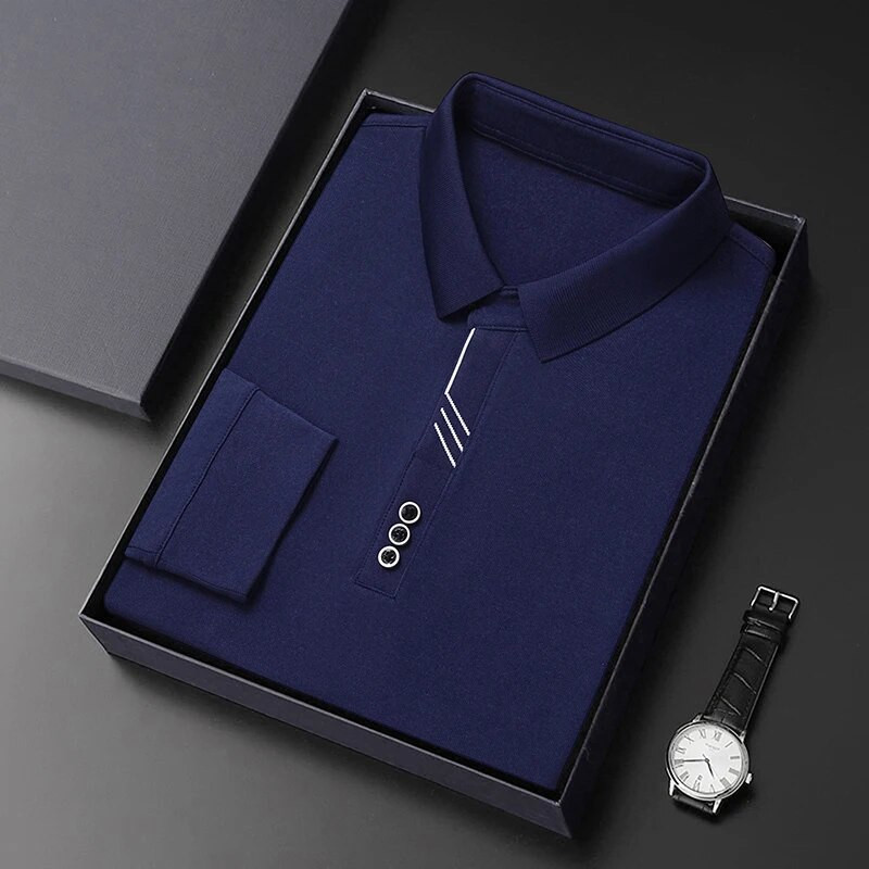 Modes Vīriešu Jauni Biznesa Solīdi Polo krekli Pavasara Rudens Kokvilnas Garās Piedurknes Pogas Atloks Vīriešu Apģērbi Brīvi Ikdienas T-kreklu Topi