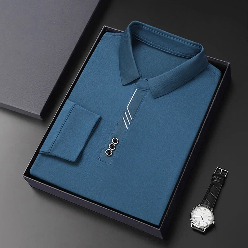 Modes Vīriešu Jauni Biznesa Solīdi Polo krekli Pavasara Rudens Kokvilnas Garās Piedurknes Pogas Atloks Vīriešu Apģērbi Brīvi Ikdienas T-kreklu Topi