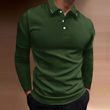 Πόλο μπλουζάκι Ανδρικά ρούχα Φθινοπωρινό casual μονόχρωμο Τοπ Y2k Sports Fitness Leisure Long Stanking Man μακρυμάνικο μπλούζα 2023 Νέο