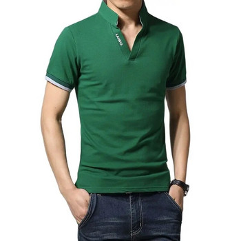 2022 Нова модна памучна поло тениска Мъжки поло ризи за свободното време с дълги ръкави Мъжки тениски с V деколте Голям размер S-7XL Мъжка тениска Топ