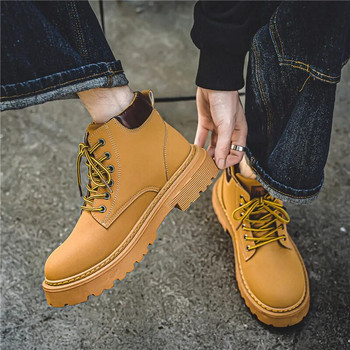 Ανδρικά ψηλά παπούτσια Casual κίτρινες μπότες Chelsea Κοντός σωλήνας αναπνεύσιμο δέρμα Walking Martin για εξωτερική εργασία και μπότες ασφαλείας