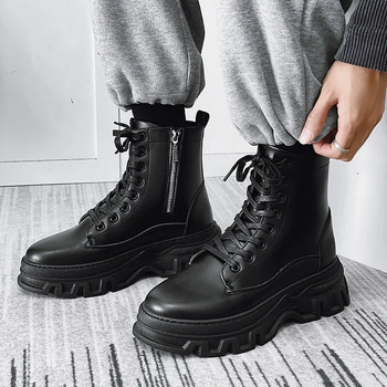 Ανδρικές δερμάτινες μπότες μόδας για άντρες Αδιάβροχες κοντές μπότες με κορδόνια επάνω στον αστράγαλο Ανδρικές μπότες εξωτερικής πλατφόρμας Ψηλές μπότες μοτοσικλέτας