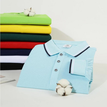Νέο μονόχρωμο ανδρικό πουκάμισο πόλο με μακρυμάνικο ανοιξιάτικο μπλουζάκι, λευκό γιακά, κορεατικό στυλ, ανδρικό πουκάμισο πόλο εκτύπωσης ΛΟΓΟΤΥΠΟ Προσαρμοσμένο