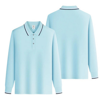 Νέο μονόχρωμο ανδρικό πουκάμισο πόλο με μακρυμάνικο ανοιξιάτικο μπλουζάκι, λευκό γιακά, κορεατικό στυλ, ανδρικό πουκάμισο πόλο εκτύπωσης ΛΟΓΟΤΥΠΟ Προσαρμοσμένο
