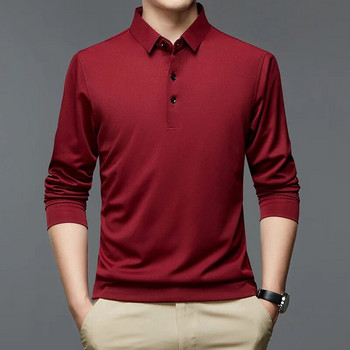 2023 Нови мъжки поло ризи Ежедневни бизнес горнища Едноцветни поло ризи Мъжки поло ризи с дълъг ръкав Homme Fashion Корейска тънка тениска с ревер