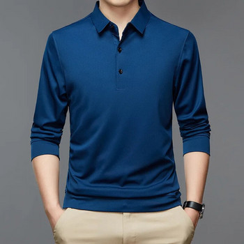 Νέο ανδρικό μπλουζάκι πόλο 2023 Casual επαγγελματικά μονόχρωμα μπλουζάκια πόλο Ανδρικά μακρυμάνικα πόλο Homme Κορεάτικο μπλουζάκι με πέτο