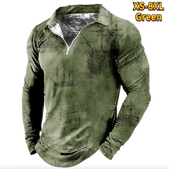 2023 Καλοκαιρινό νέο ανδρικό μπλουζάκι πόλο μόδας 3d printing casual μπλουζάκι με φερμουάρ με μακρυμάνικο επάνω λεπτό, αναπνέον πόλο μπλουζάκι