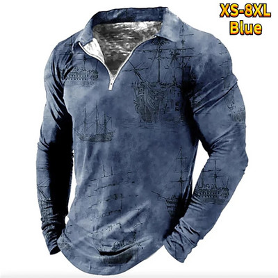 2023. aasta suvine meeste uus polosärk Moodne 3D-printimine vabaaja T-särk Revääriga tõmblukuga pikkade varrukatega õhuke, hingav polosärk