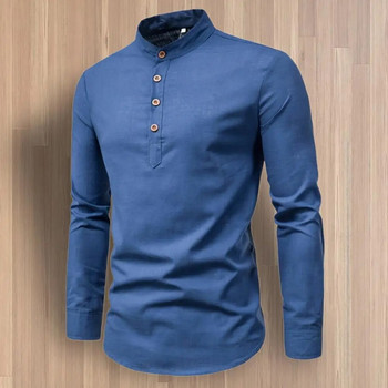 Ανδρικό πουκάμισο φθινοπώρου μονόχρωμο γιακά με μακρύ μανίκι κουμπιά κατά του πυαρίσματος Επαγγελματικό πουλόβερ με λεπτή εφαρμογή Ανοιξιάτικο πουκάμισο για εργασία