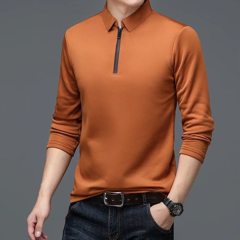 Modna marka Luksuzna polo majica s patentnim zatvaračem Muška polo majica s dugim rukavima na jednobojni rever Muška tanka majica Ležerne široke polo majice