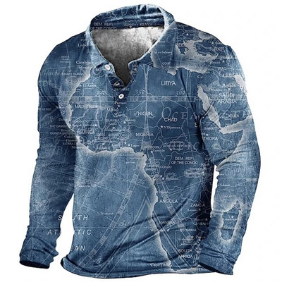 Vintažinis jūrinis inkaro kompasas su 3D spausdinimu ilgomis rankovėmis polo marškinėliai Vyriški drabužiai atvartas Laisvalaikio mados gatvės apranga Hombre Ropa viršutiniai drabužiai