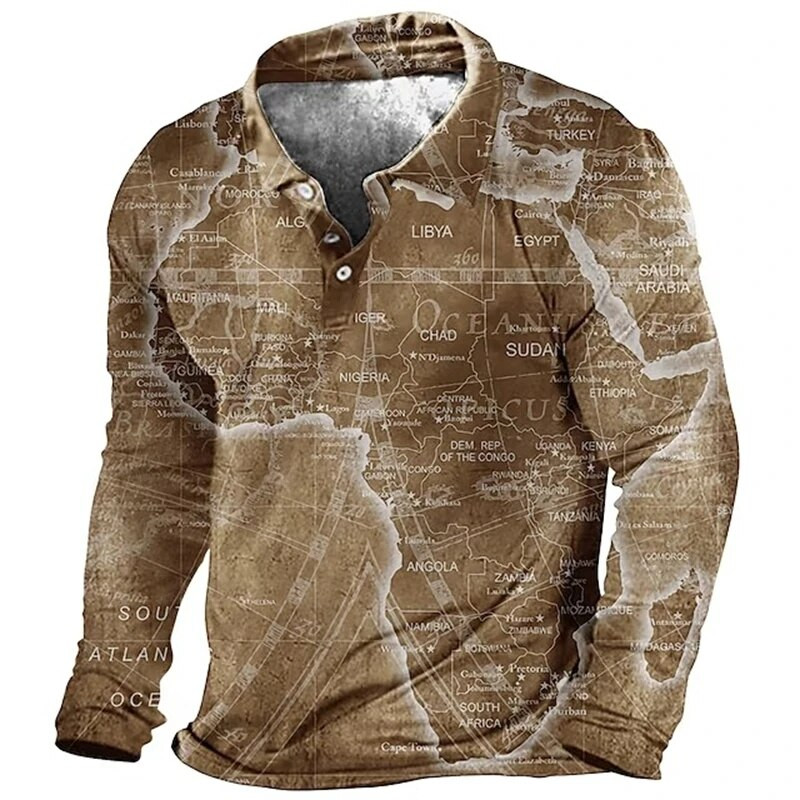 Vintažinis jūrinis inkaro kompasas su 3D spausdinimu ilgomis rankovėmis polo marškinėliai Vyriški drabužiai atvartas Laisvalaikio mados gatvės apranga Hombre Ropa viršutiniai drabužiai