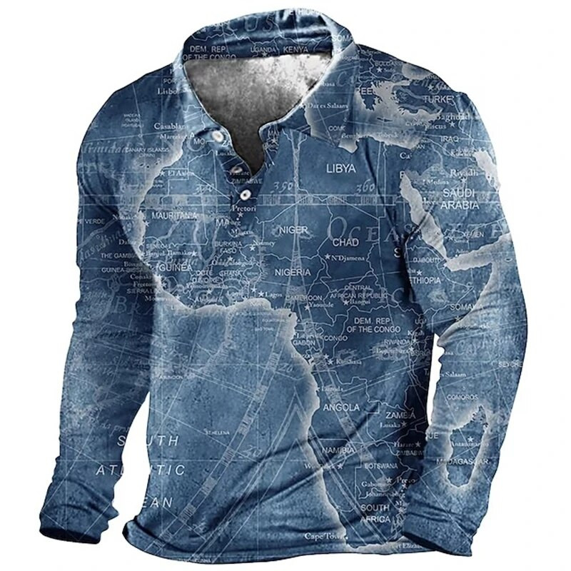 Vintažinis jūrinis inkaro kompasas su 3D spausdinimu ilgomis rankovėmis polo marškinėliai Vyriški drabužiai atvartas Laisvalaikio mados gatvės apranga Hombre Ropa viršutiniai drabužiai
