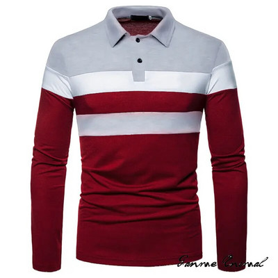Uus meeste polosärk, pikkade varrukatega, kontrastset värvi T-särk Äririided Four Seasons tänavarõivad vabaaja mood Meeste hingavad topid