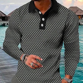 Ανδρικά πουκάμισα 3D Vintage Print Μακρυμάνικο Κοινωνικό Πουκάμισο με λαιμόκοψη σε V Μπλουζάκια Μπλουζάκια POLO Πουκάμισο Golf Polo Homem