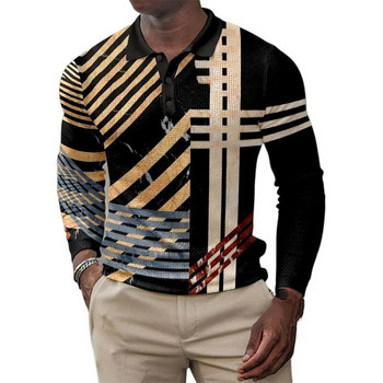 Ανδρικά πουκάμισα 3D Vintage Print Μακρυμάνικο Κοινωνικό Πουκάμισο με λαιμόκοψη σε V Μπλουζάκια Μπλουζάκια POLO Πουκάμισο Golf Polo Homem