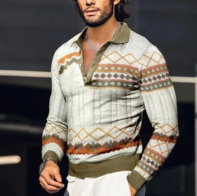 Muške košulje s 3D vintage printom Društvena majica dugih rukava Majice s V-izrezom Majice POLO majica Golf Polo Homem