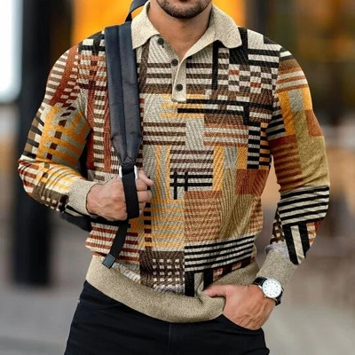 Muške košulje s 3D vintage printom Društvena majica dugih rukava Majice s V-izrezom Majice POLO majica Golf Polo Homem